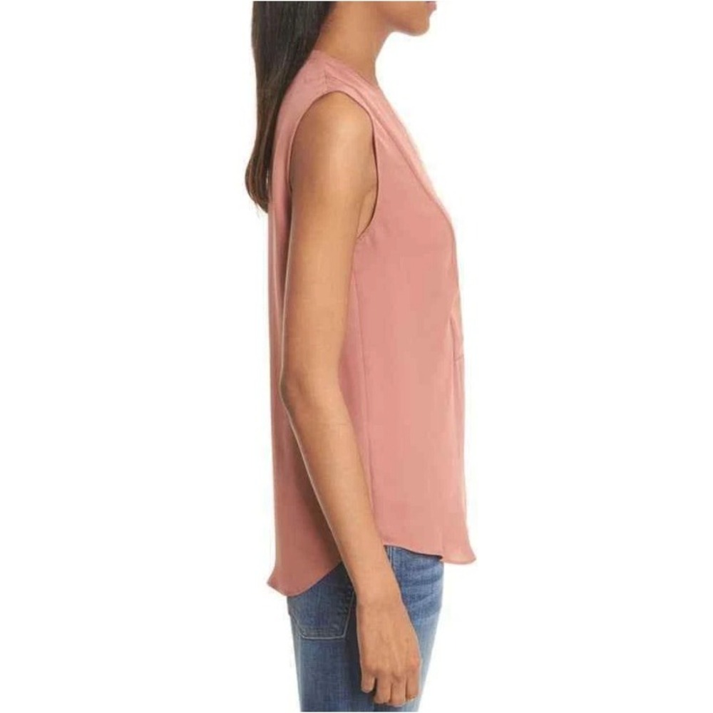 Theory Women's Rose Pink Taneah Double GGT Silk V-Neck Sleeveless Blouse Size‎ M - Picture 4 of 8